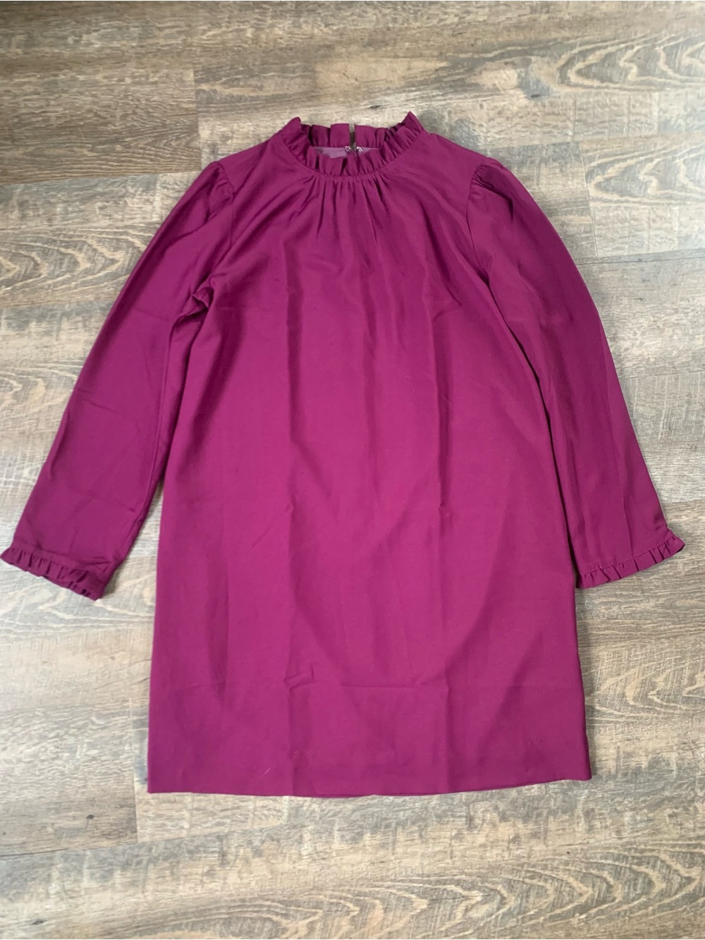 J.Crew Ruffle Neck Long Bracelet Ruffle Sleeves Shift Dress in Eggplant